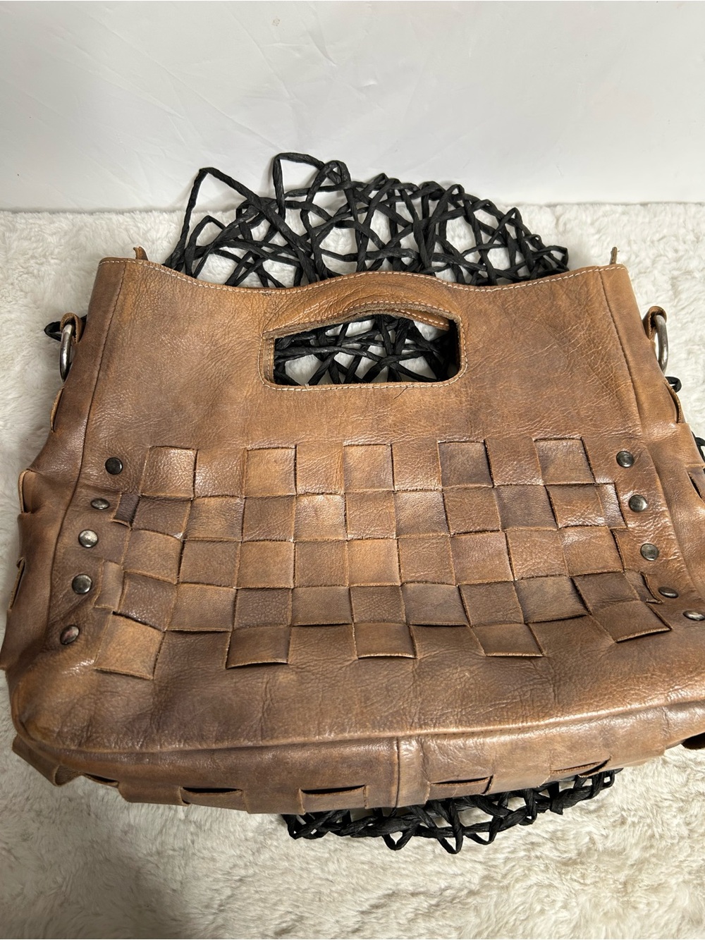 Rare Color - Bed Stu Orchid Woven Leather Satchel Crossbody - Picture 9 of 13